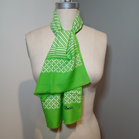 paoli Accessories - Vintage Paoli Green and White Patterned Scarf